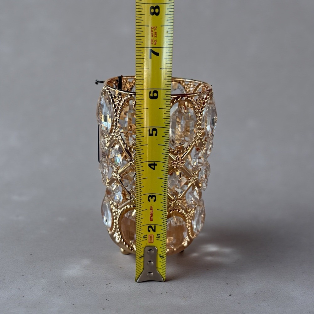6" Tall Gold Crystal Beaded Pillar CANDLE HOLDERS Wedding Party Home - Picture 3 of 4